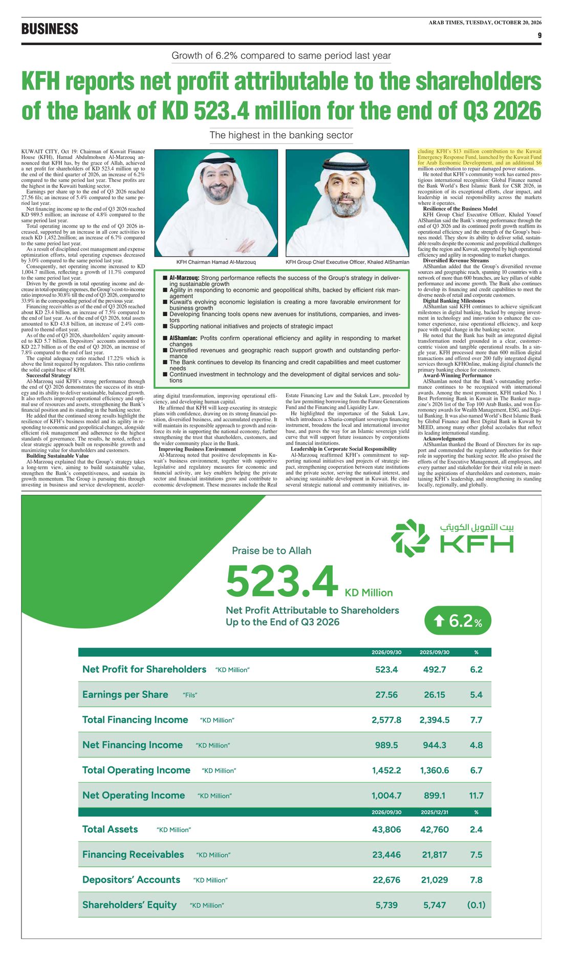 Arab Times clipping